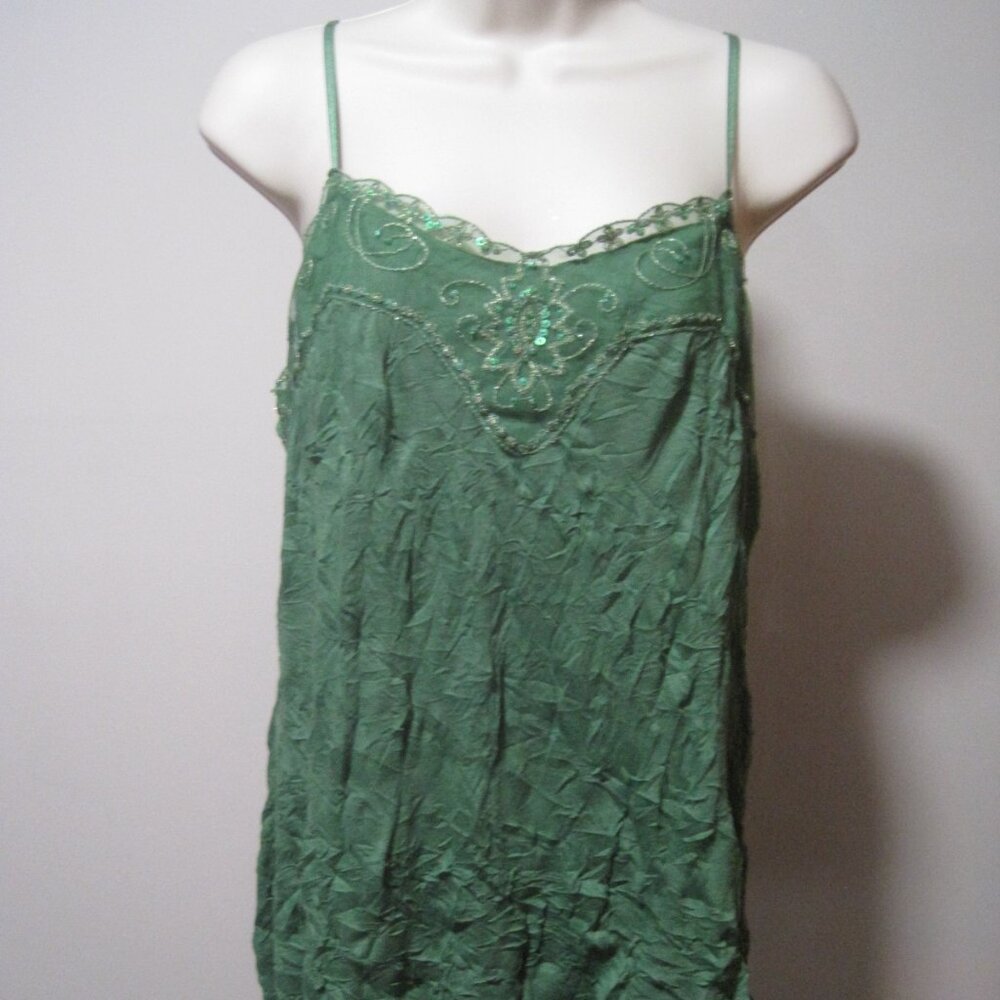 Xhilaration Women's Green Lacy Sequin Embroidery Camisole Tank Shell Size Medium
